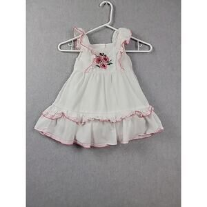 Jeanie And Jack 100% Cotton White Floral Embroidered Ruffle Dress Girls 2T